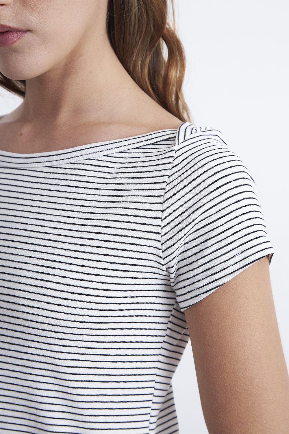 Polera Rayas Horizontales Cuello Bote Blanco Nicopoly-6