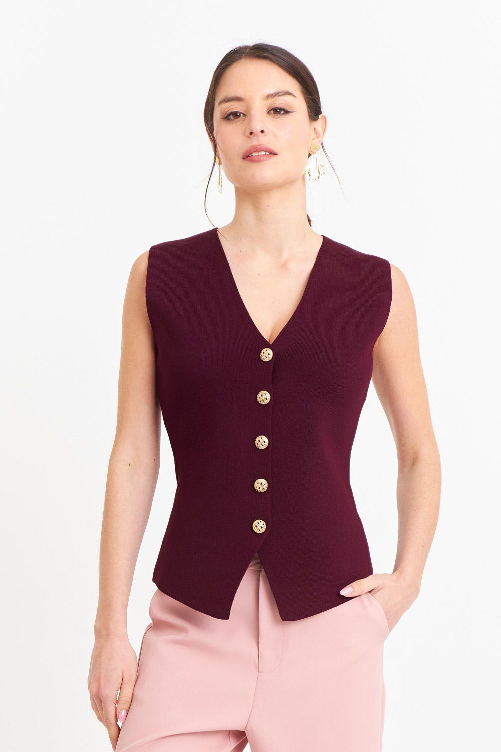 Gilet Largo con Botones Burdeo-4