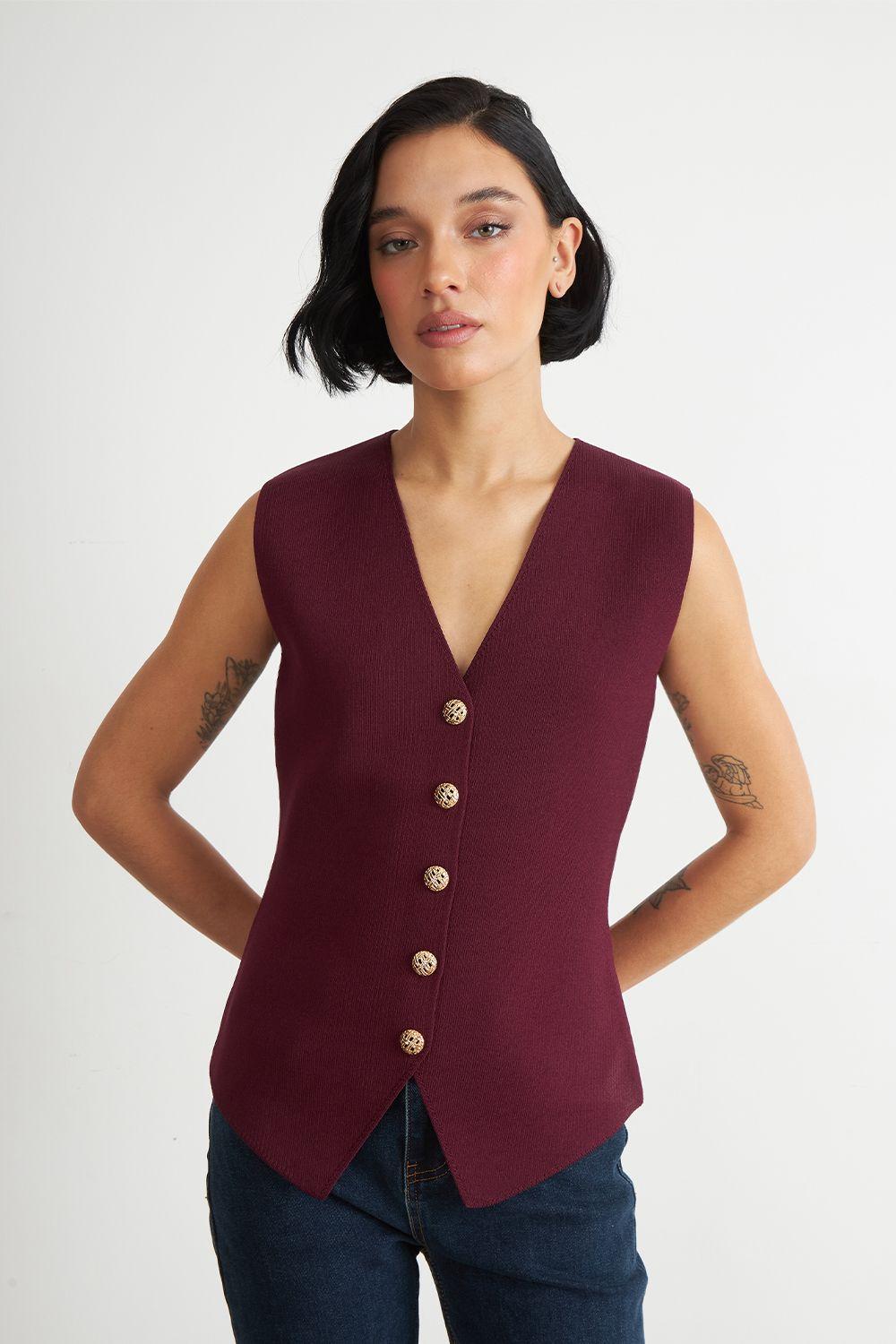 Gilet Largo con Botones Burdeo Nicopoly-0