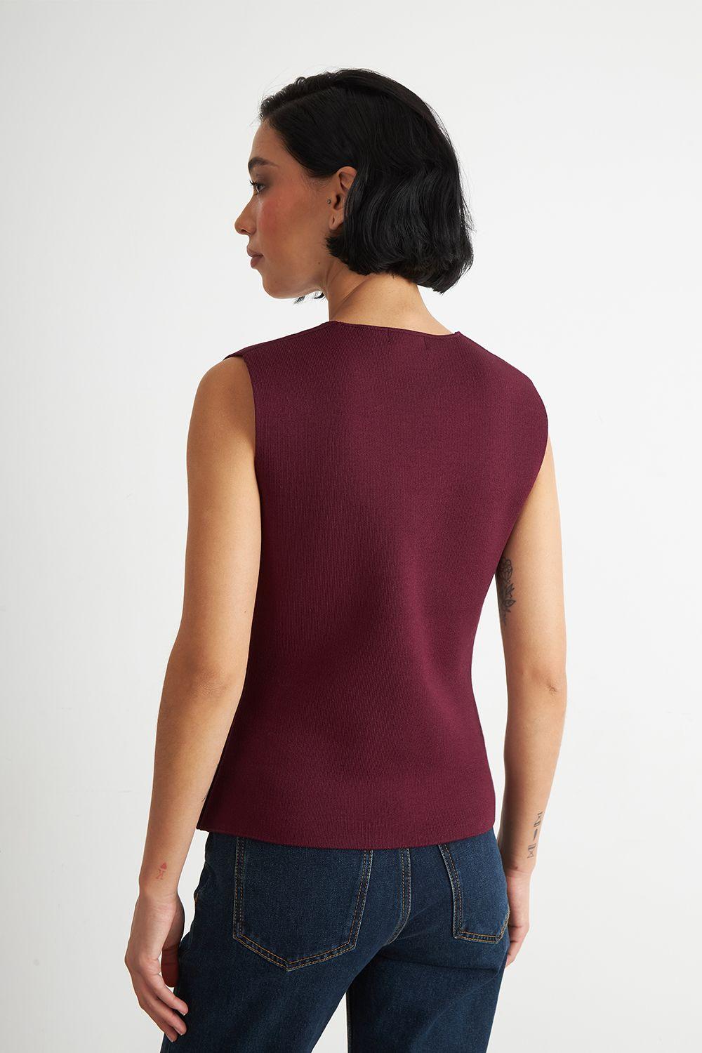 Gilet Largo con Botones Burdeo Nicopoly-3