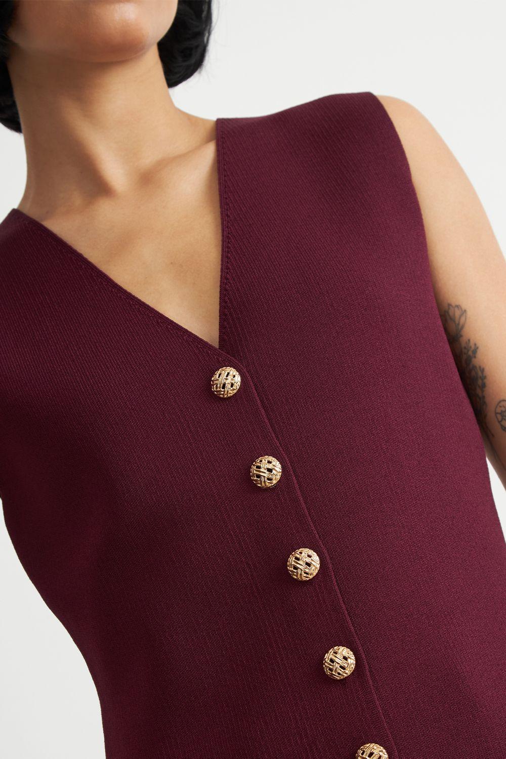 Gilet Largo con Botones Burdeo Nicopoly-5