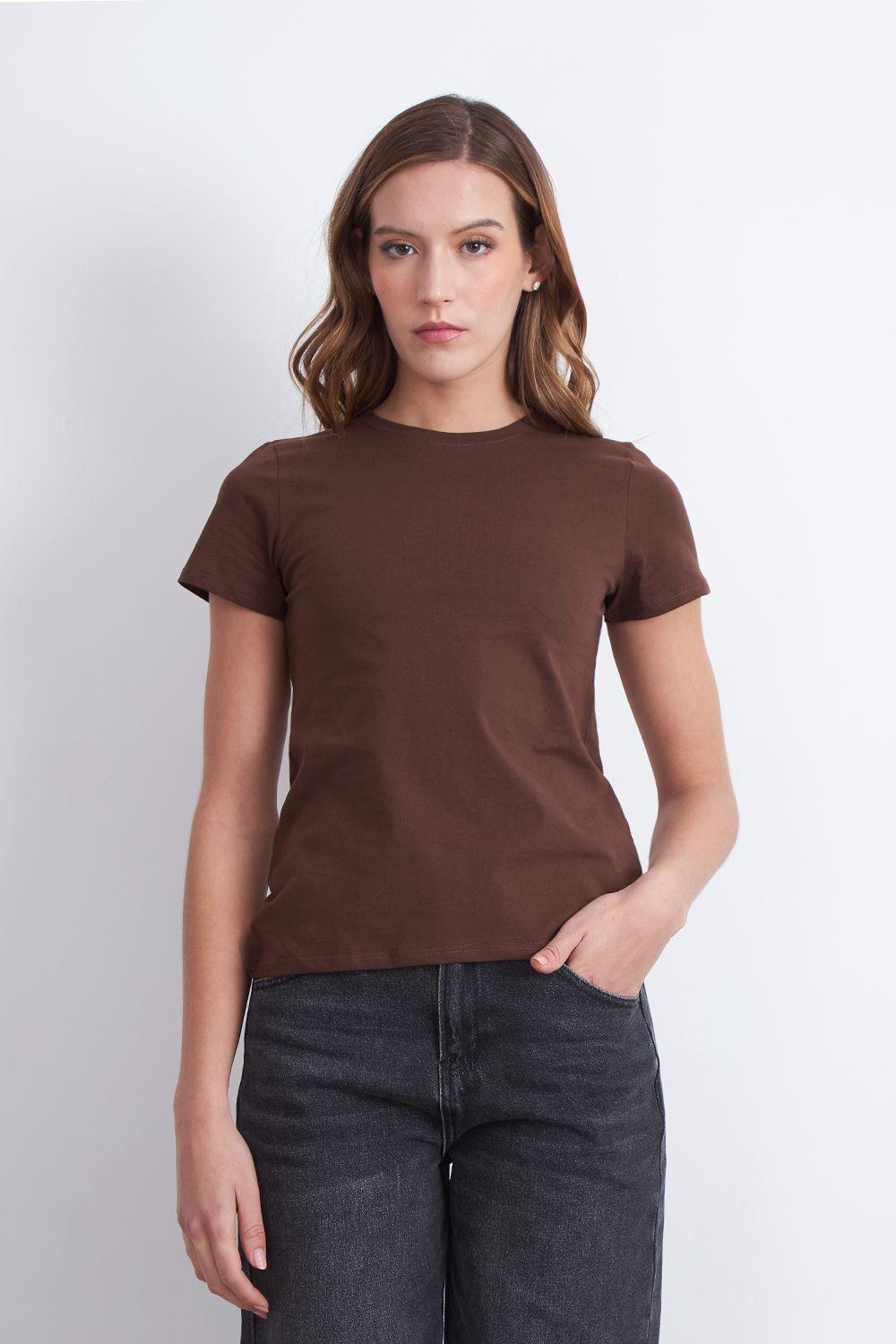 Polera Básica Cuello Redondo Café Nicopoly-0