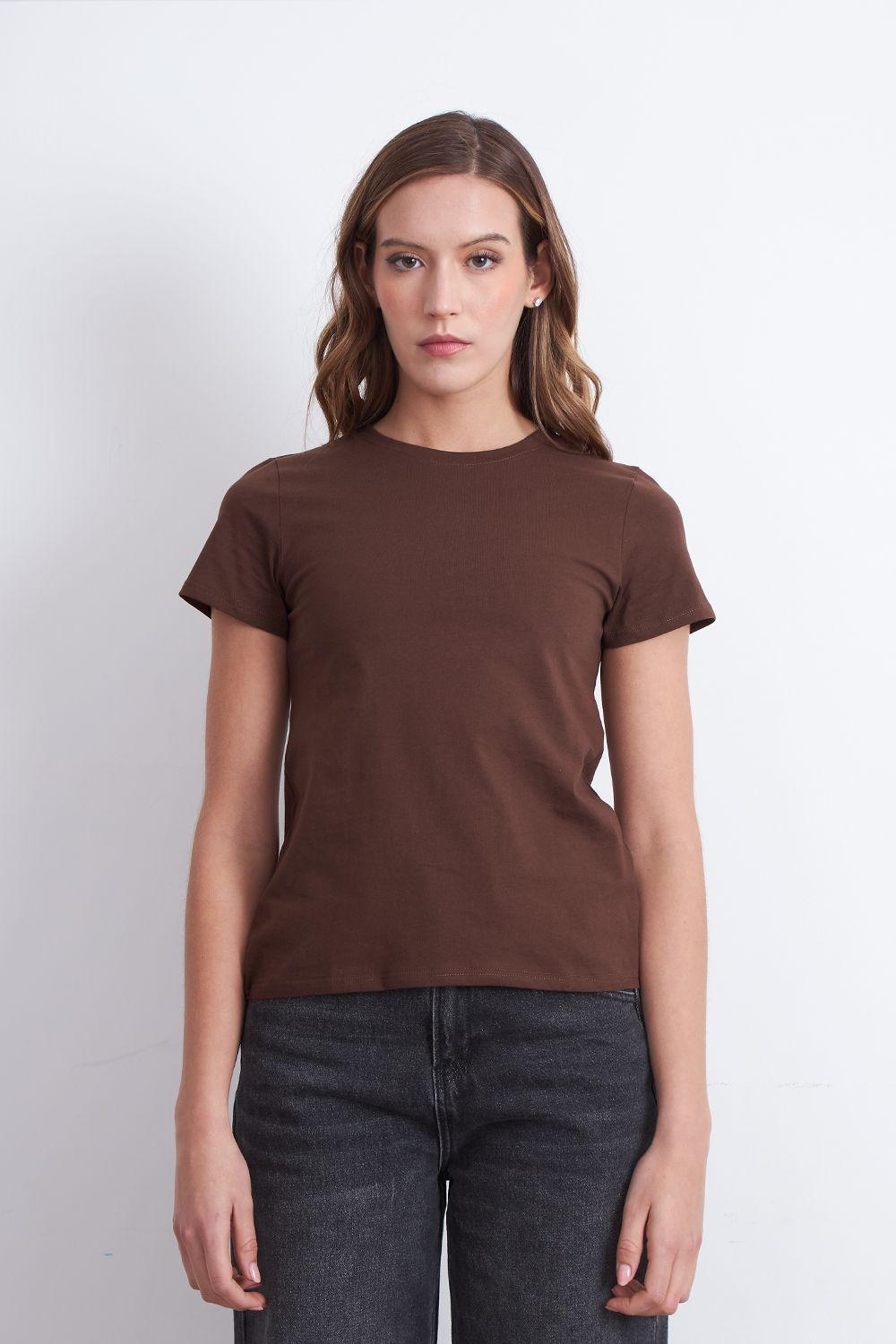 Polera Básica Cuello Redondo Café Nicopoly-5