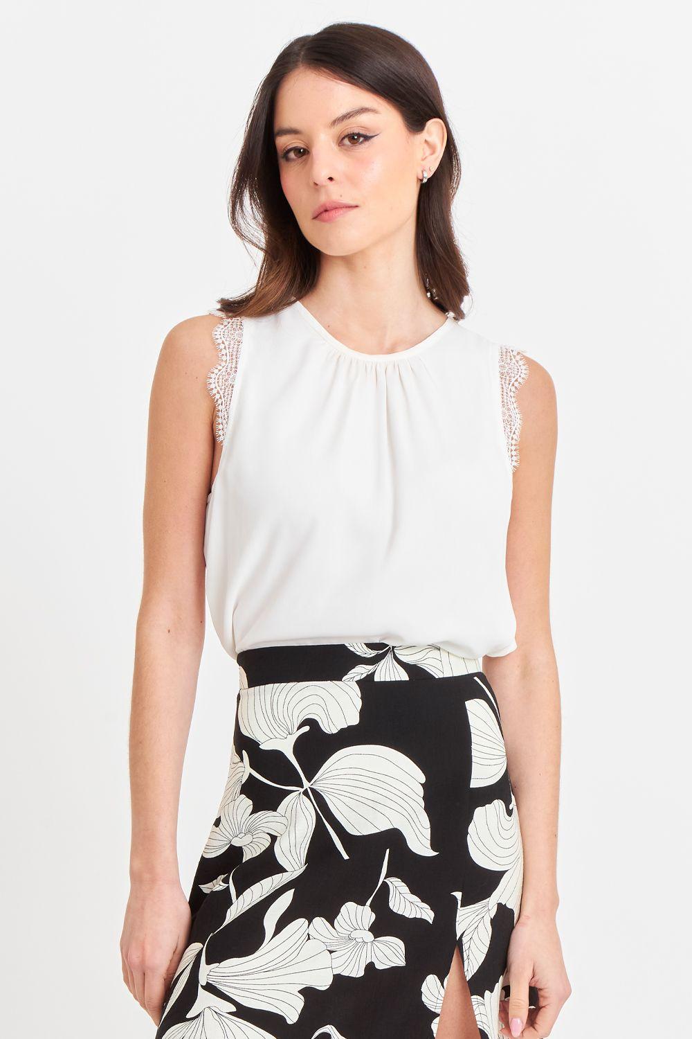 Blusa Encaje Hombros Blanco Nicopoly-0