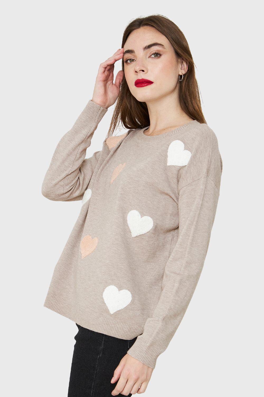 Sweater Corazones Khaki Nicopoly-2