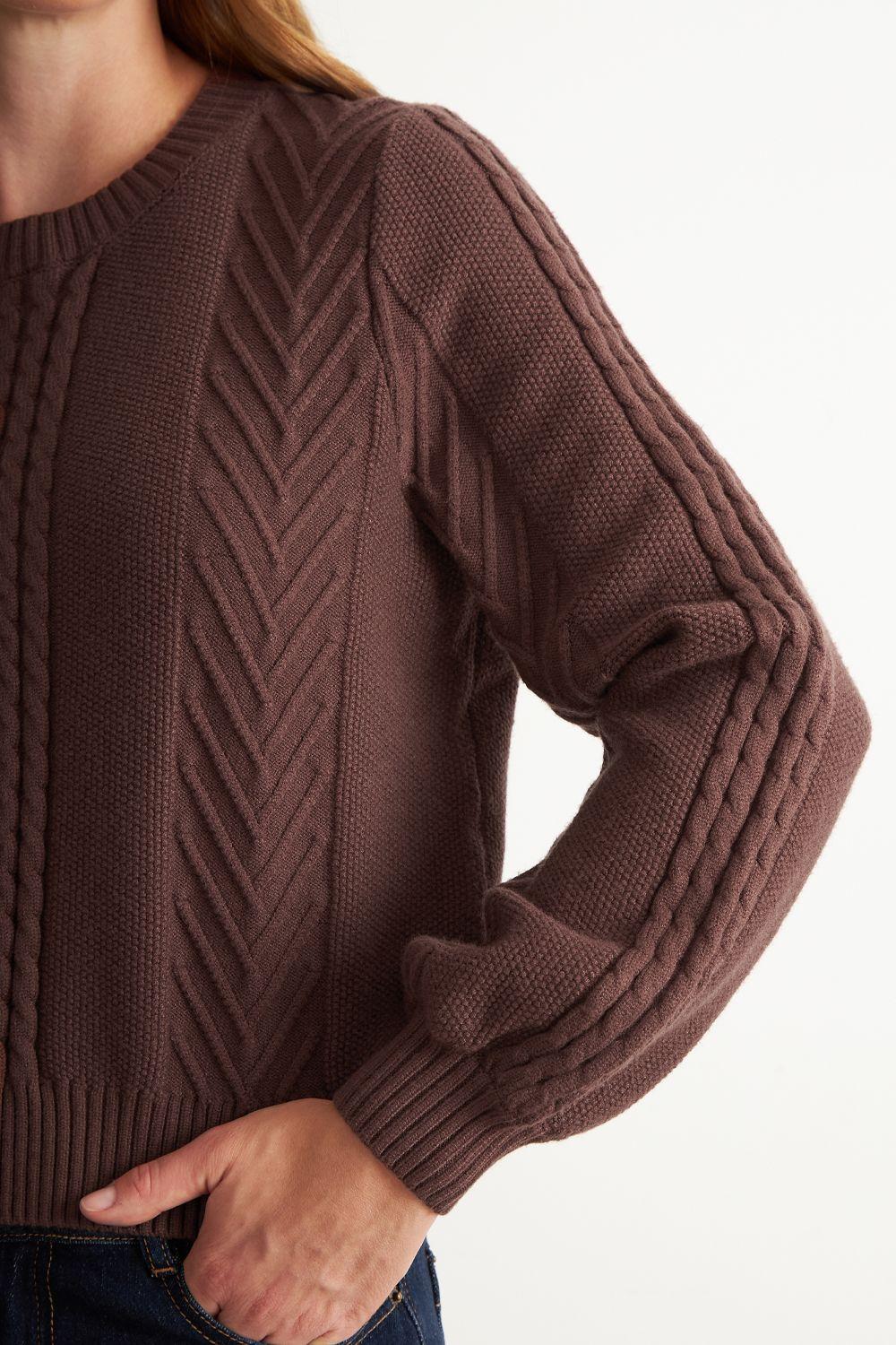 Sweater Trenzado Cuello Redondo Café Nicopoly-5