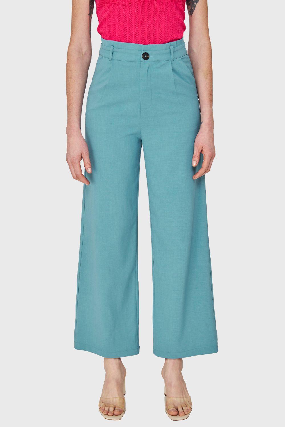 Pantalón Ancho Pinzas Celeste Nicopoly-0