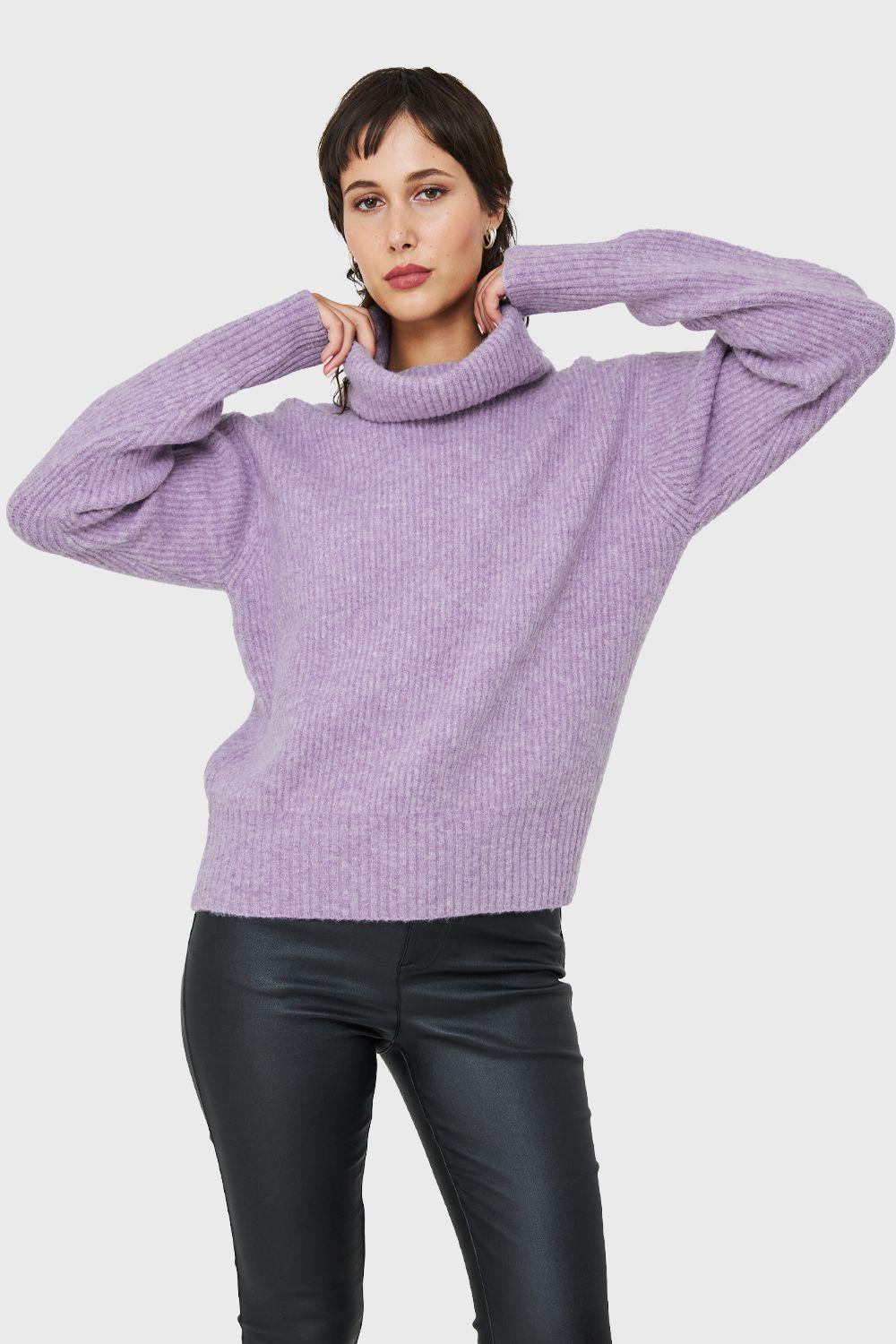 Sweater Acanalado Cuello Alto Lila Nicopoly-0