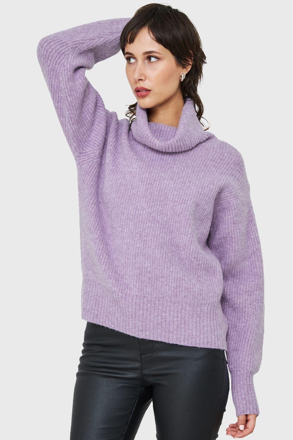 Sweater Acanalado Cuello Alto Lila Nicopoly-4