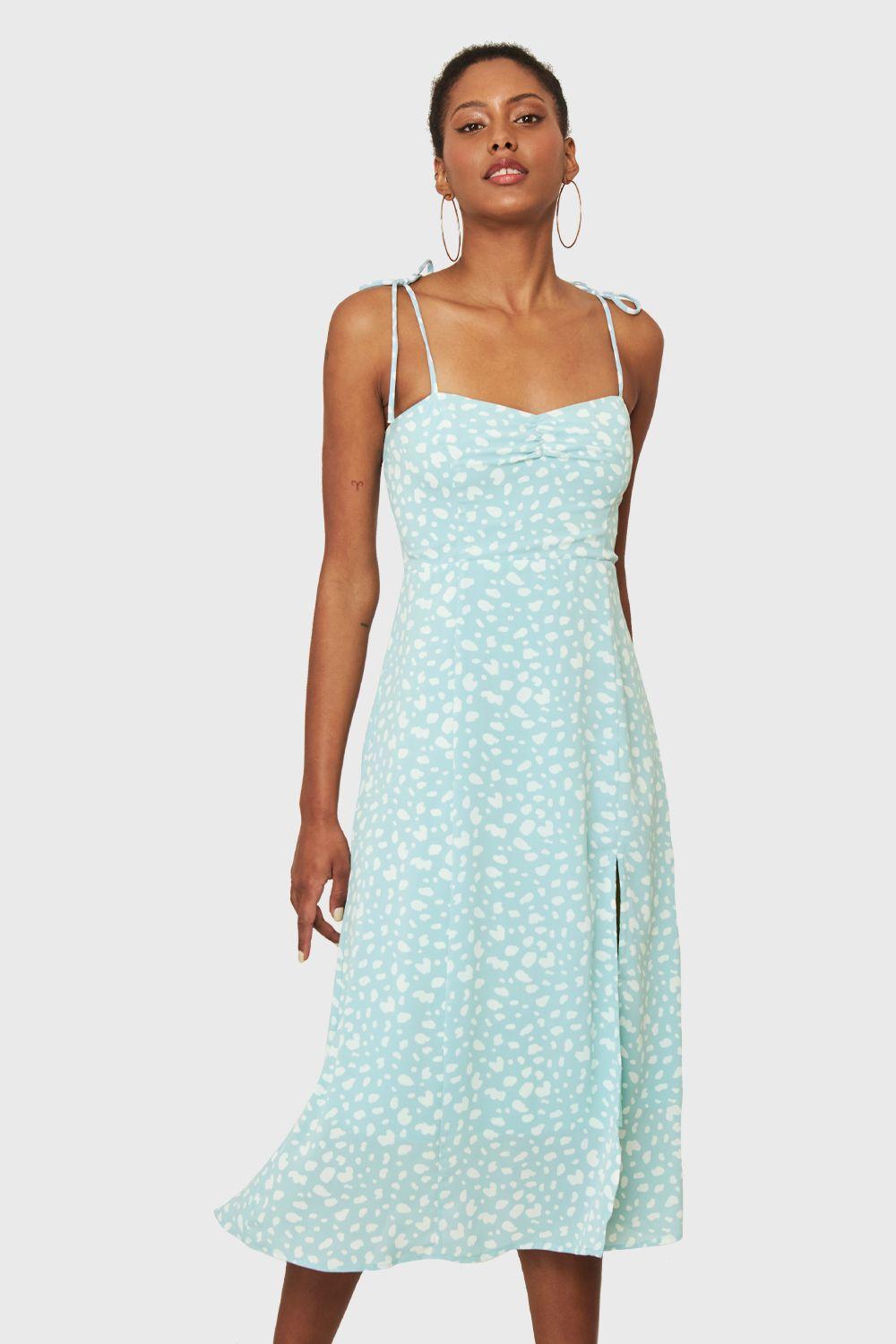 Vestido Midi Print Dálmata Celeste Nicopoly-4