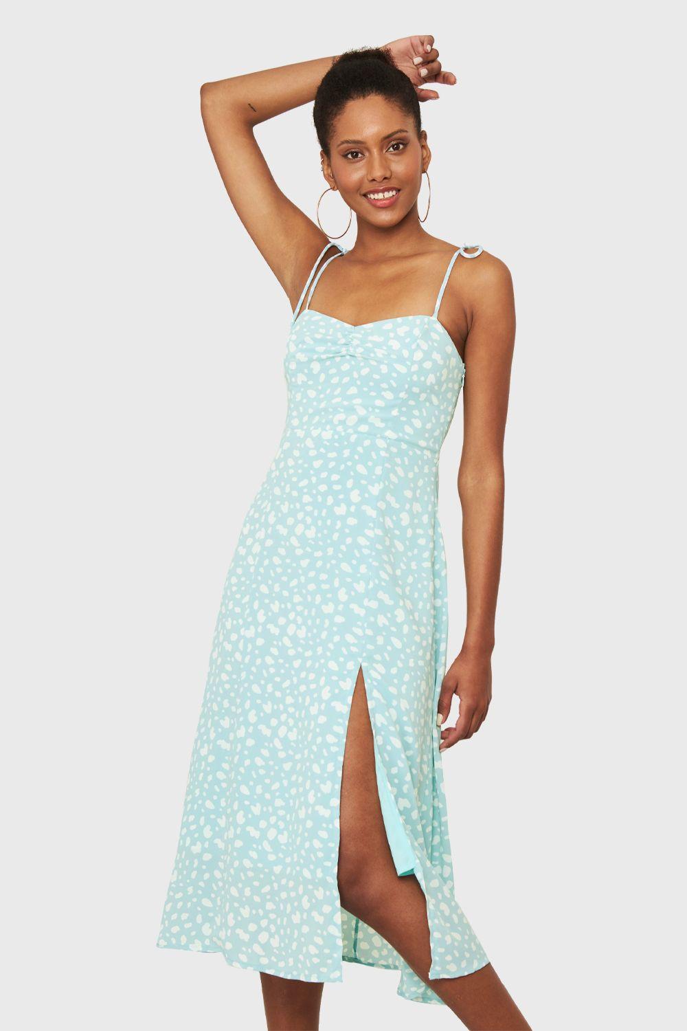 Vestido Midi Print Dálmata Celeste Nicopoly-0