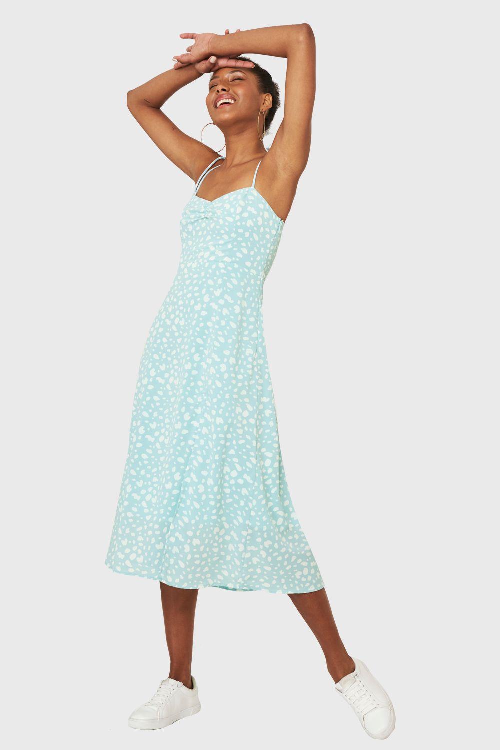 Vestido Midi Print Dálmata Celeste Nicopoly-1