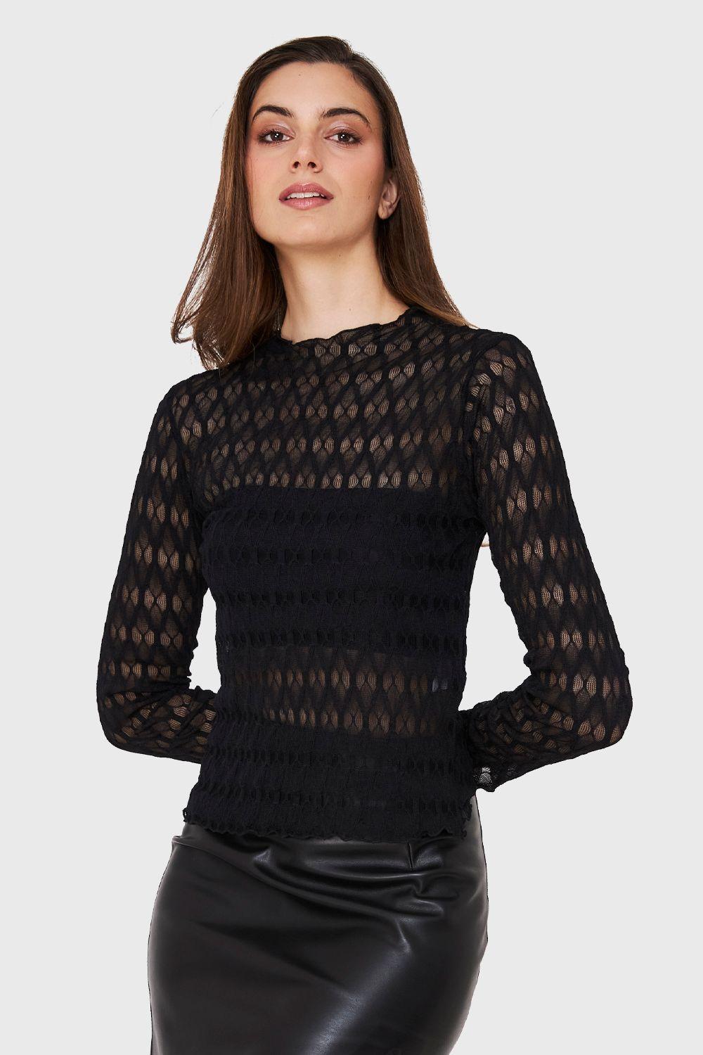 Polera Transparente De Encaje Negro Nicopoly-0