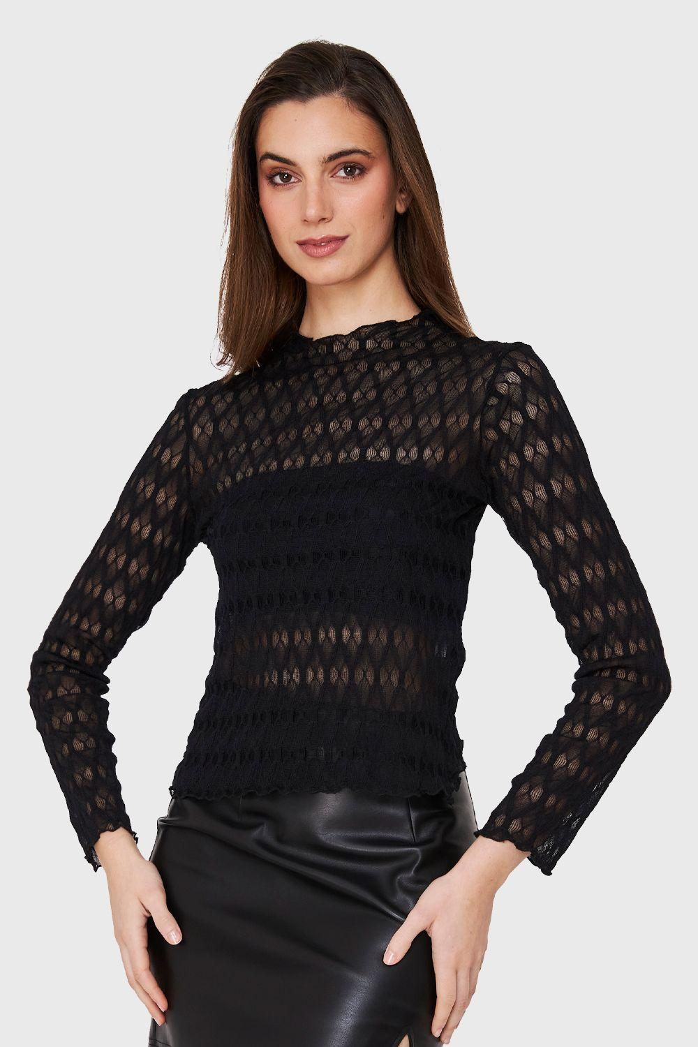 Polera Transparente De Encaje Negro Nicopoly-4