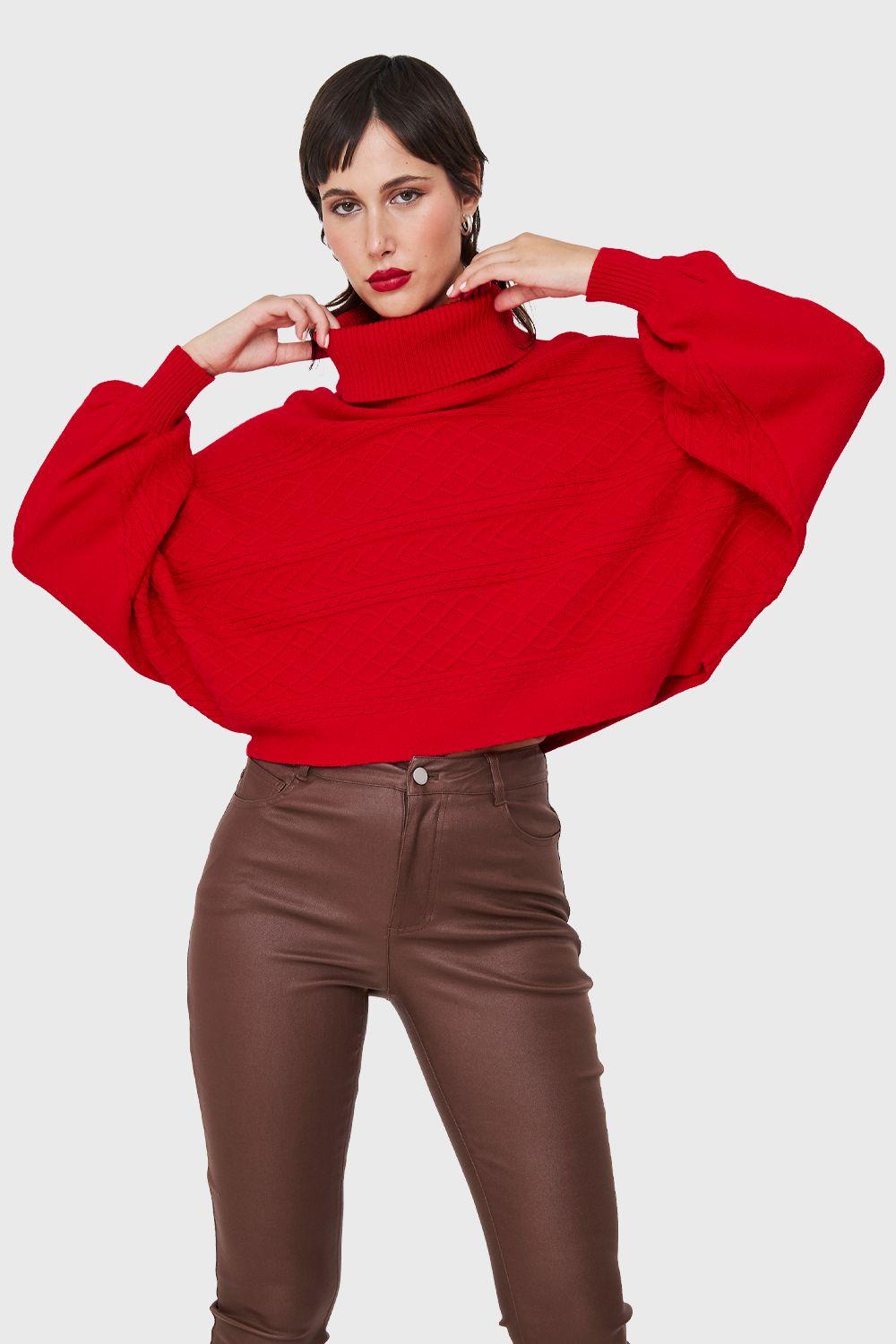 Sweater Crop Manga Murciélago Rojo Nicopoly-0