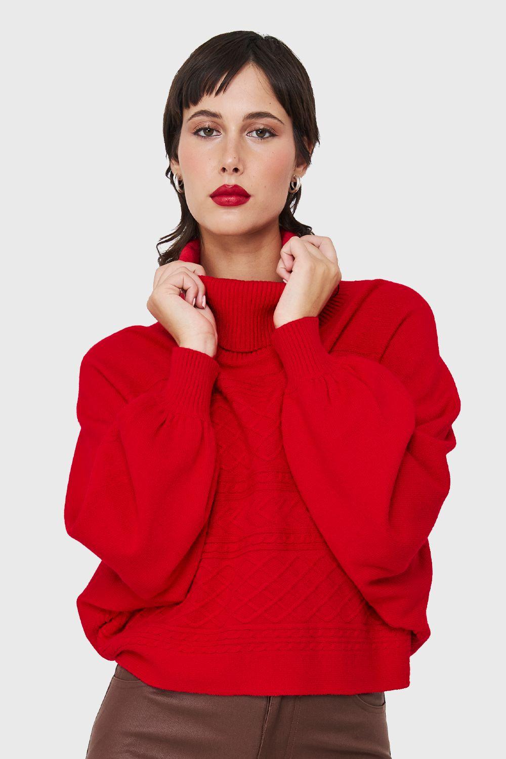 Sweater Crop Manga Murciélago Rojo Nicopoly-4