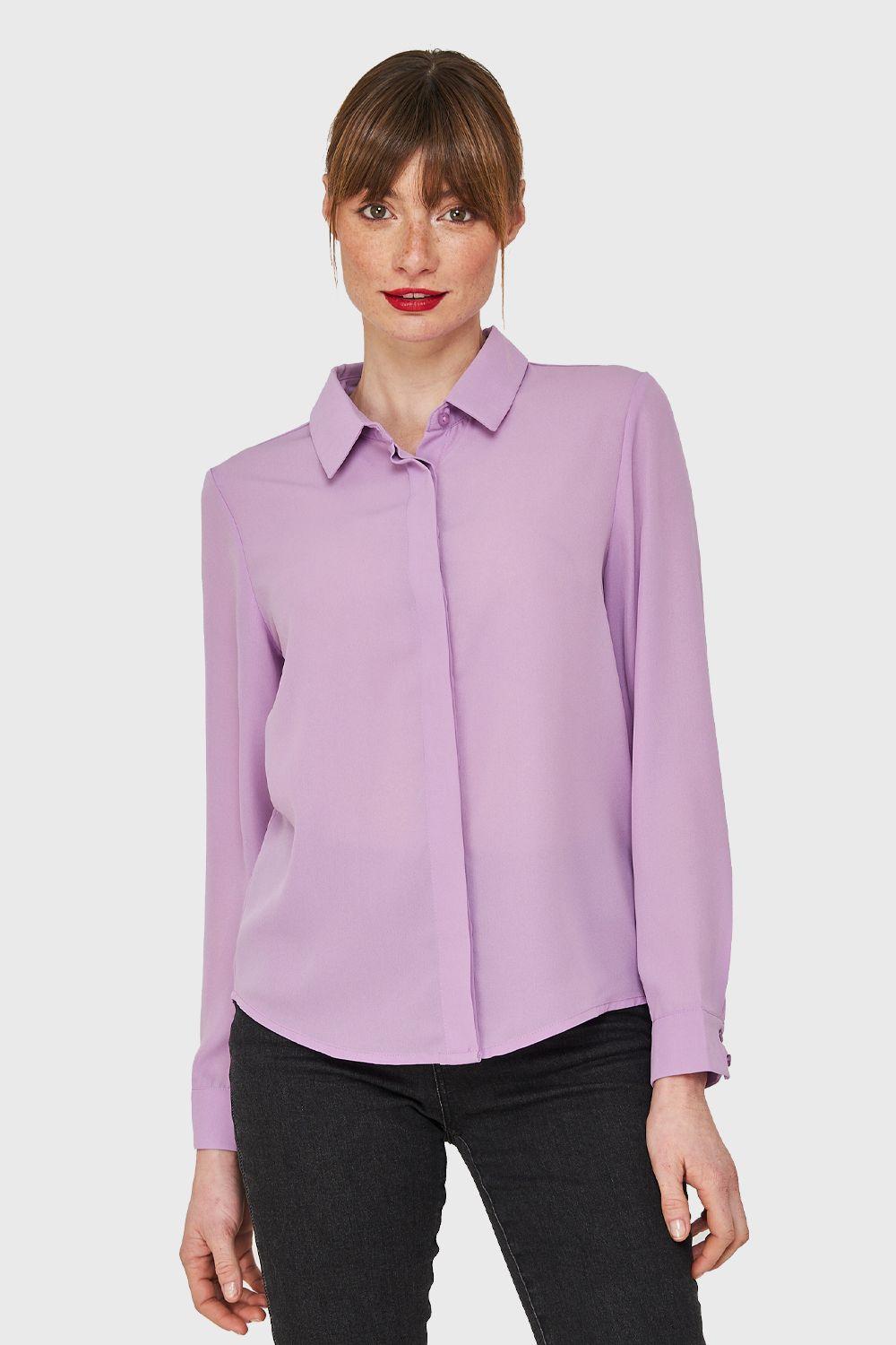 Blusa Básica Botonera Invisible Lila Nicopoly-4