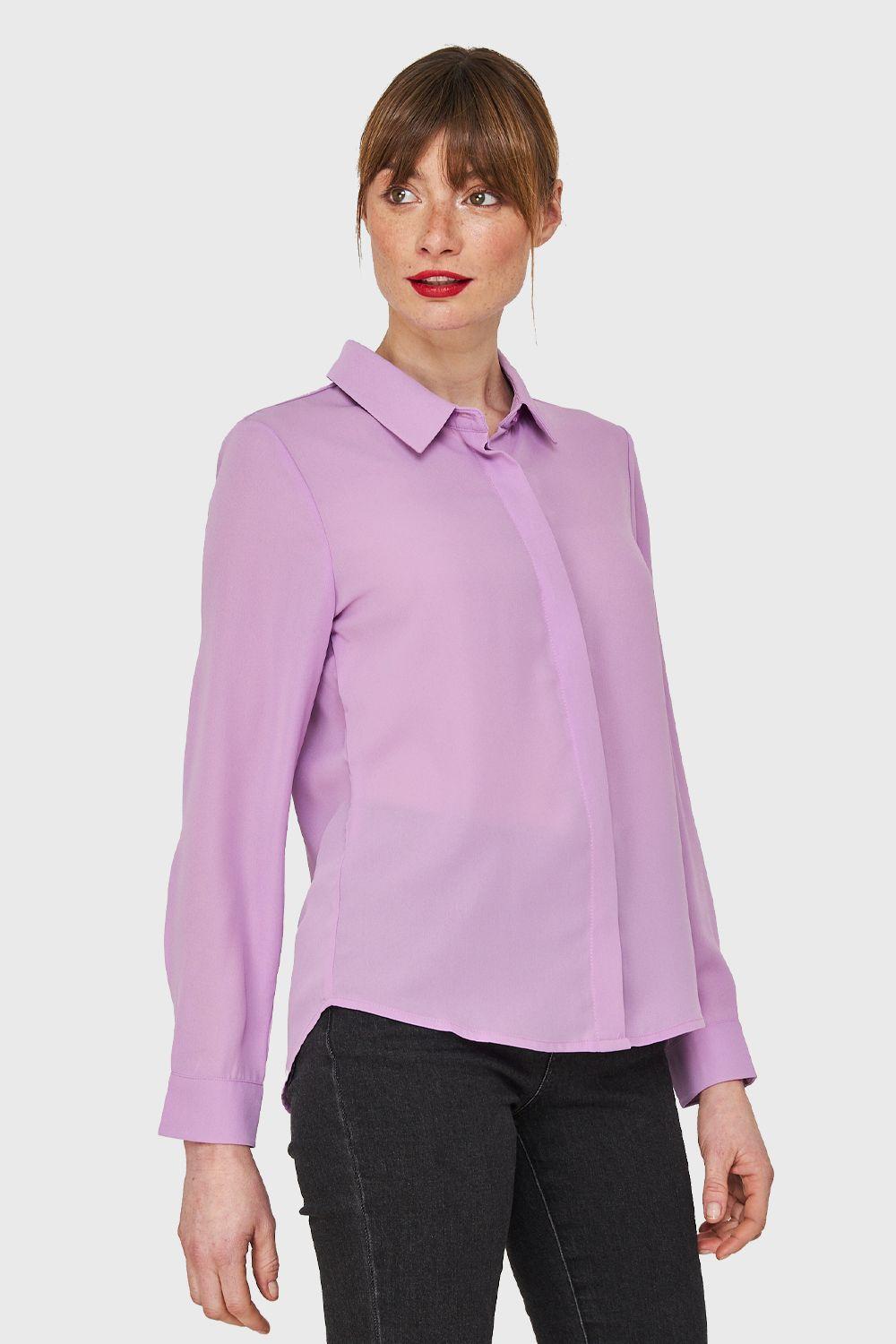 Blusa Básica Botonera Invisible Lila Nicopoly-2