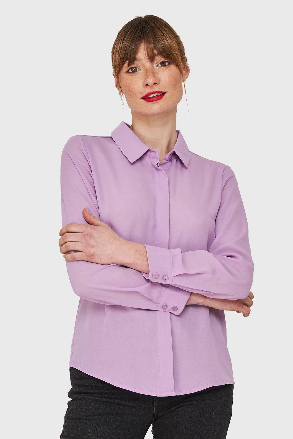 Blusa Básica Botonera Invisible Lila Nicopoly-0