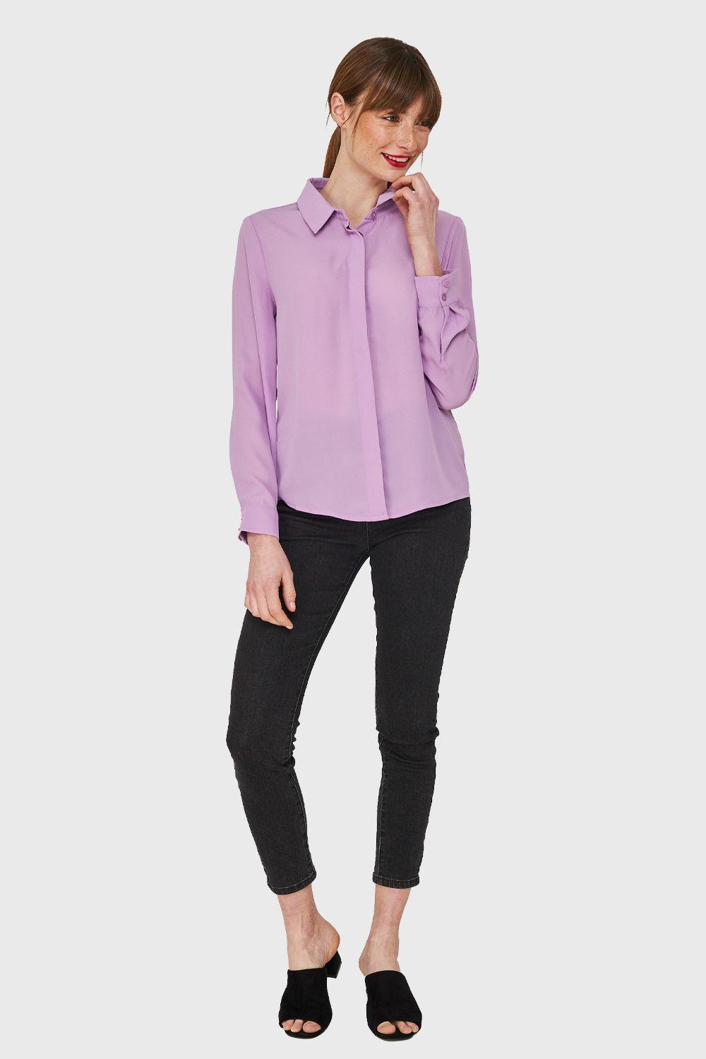 Blusa Básica Botonera Invisible Lila Nicopoly-1