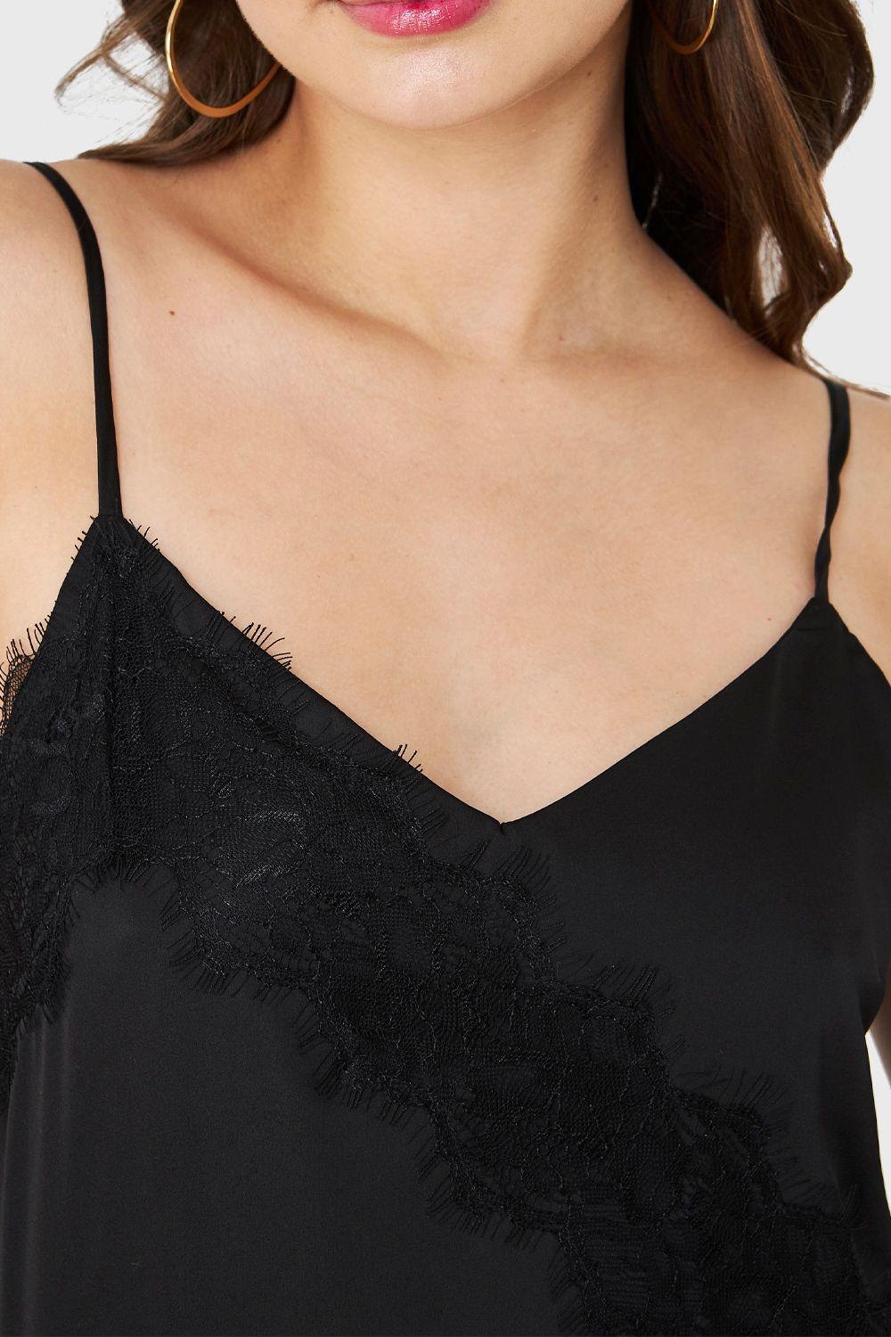 Top Tipo Satín Encaje Negro Nicopoly-5