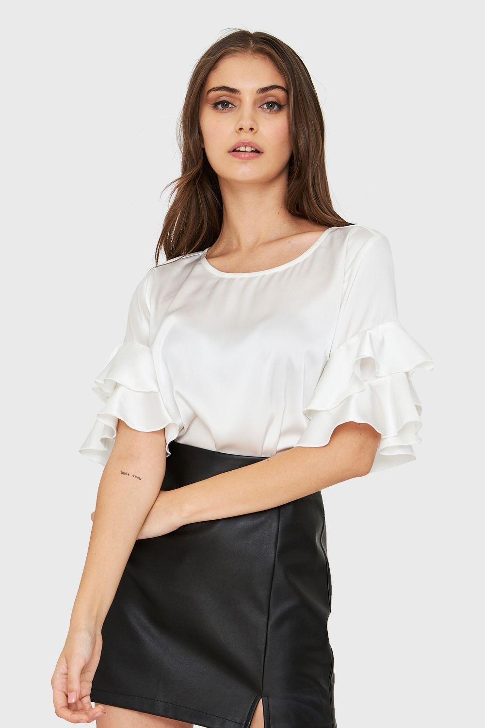 Blusa Tipo Satín Vuelos Blanco Nicopoly-4