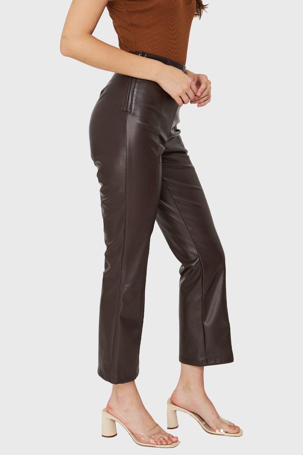 Legging Ecocuero Cierre Lateral Café Nicopoly-2