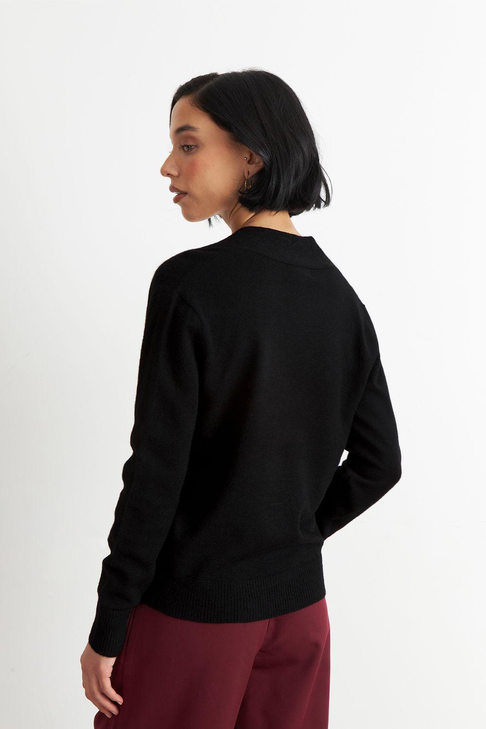 Sweater Cruzado con Botones Negro Nicopoly-3