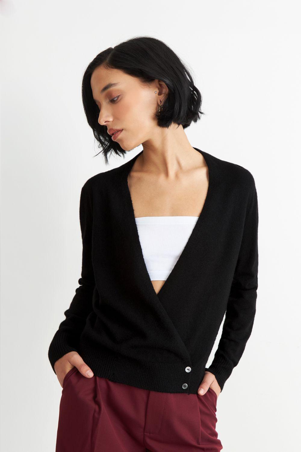 Sweater Cruzado con Botones Negro Nicopoly-4