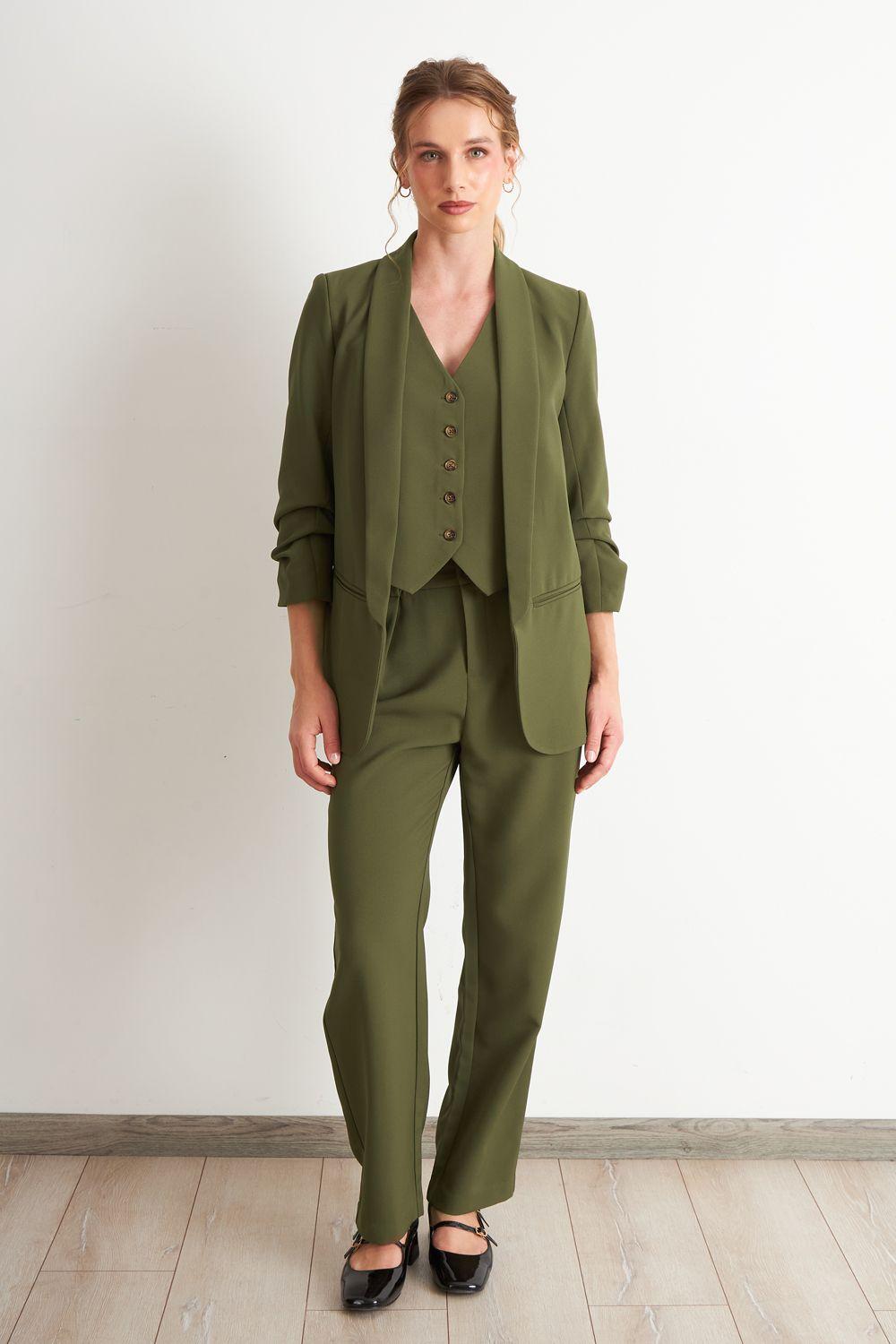 Blazer Manga 3/4 Ajustado con Solapas Oliva Nicopoly-1