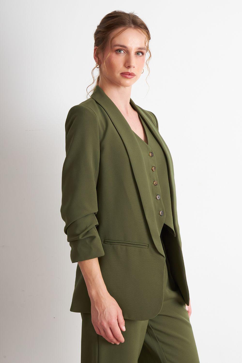 Blazer Manga 3/4 Ajustado con Solapas Oliva Nicopoly-2