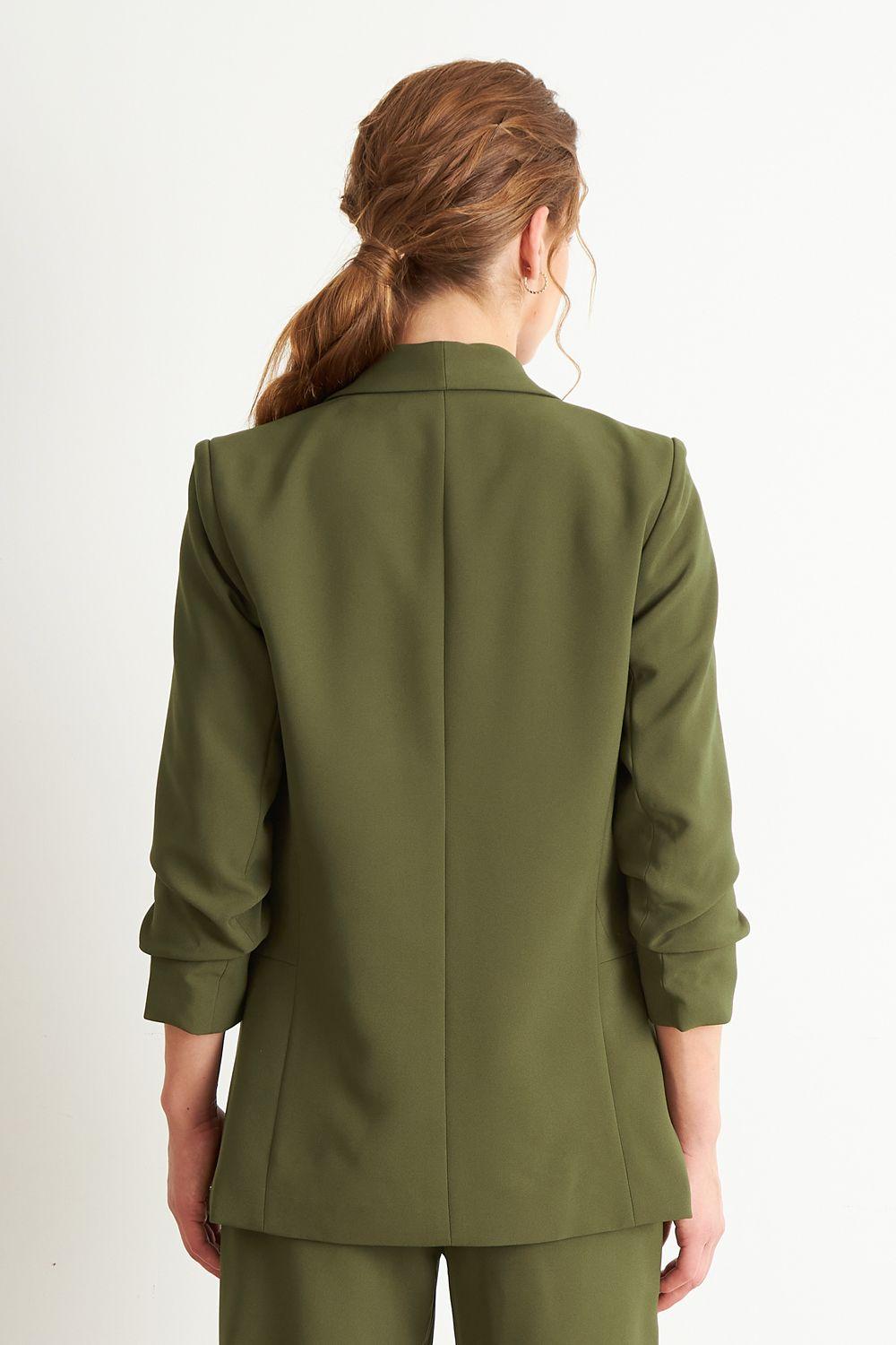 Blazer Manga 3/4 Ajustado con Solapas Oliva Nicopoly-3
