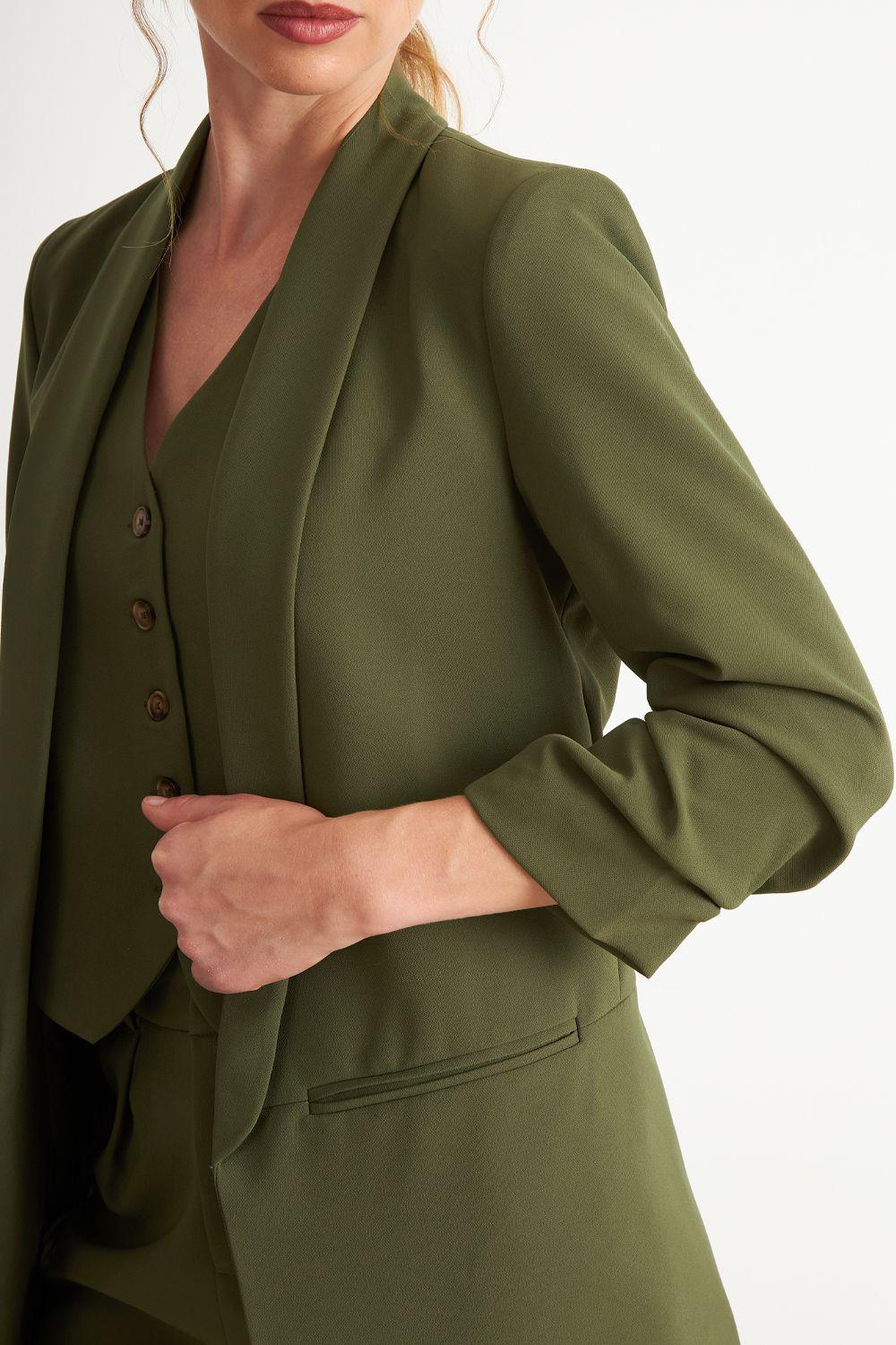 Blazer Manga 3/4 Ajustado con Solapas Oliva Nicopoly-5