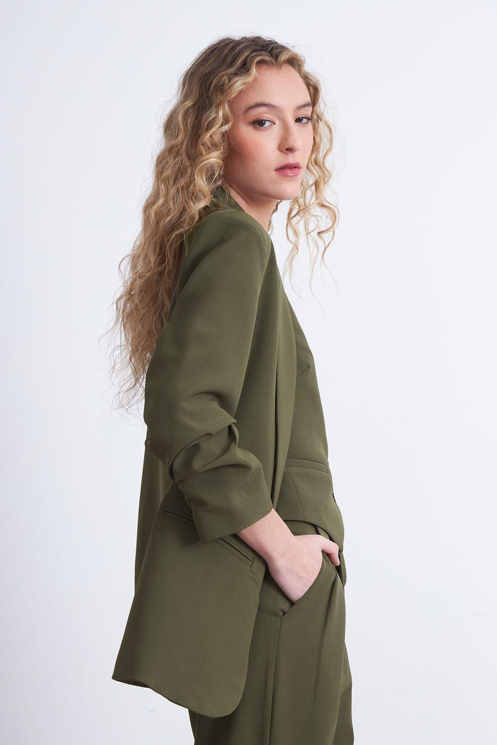 Blazer Manga 3/4 Ajustado con Solapas Oliva Nicopoly-2