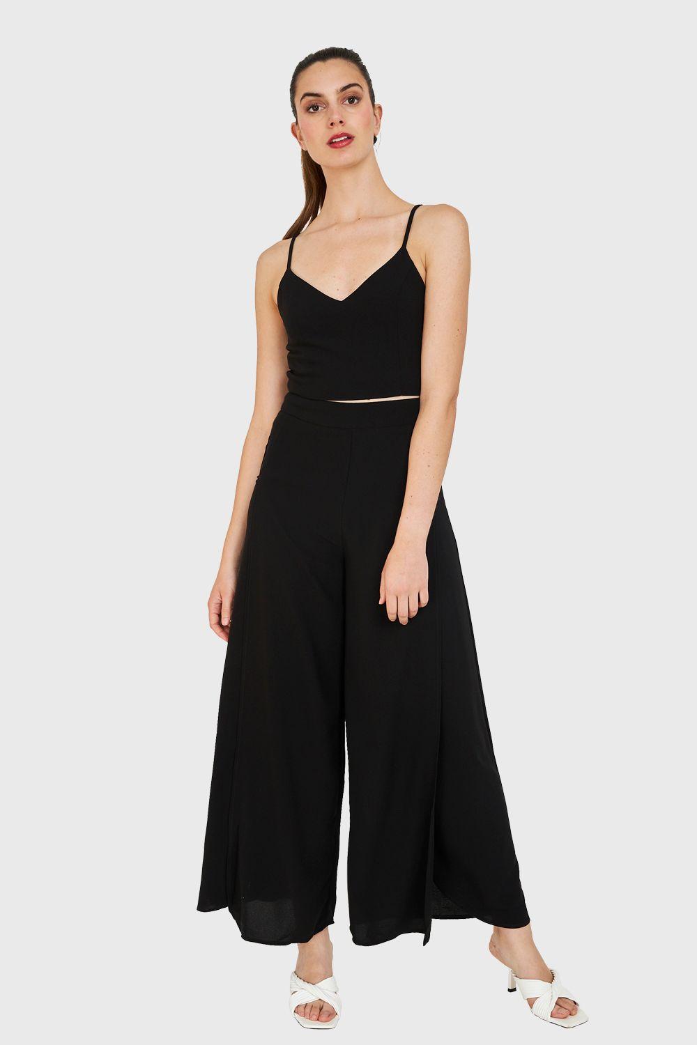 Pantalón Palazzo Aberturas Negro Nicopoly-1