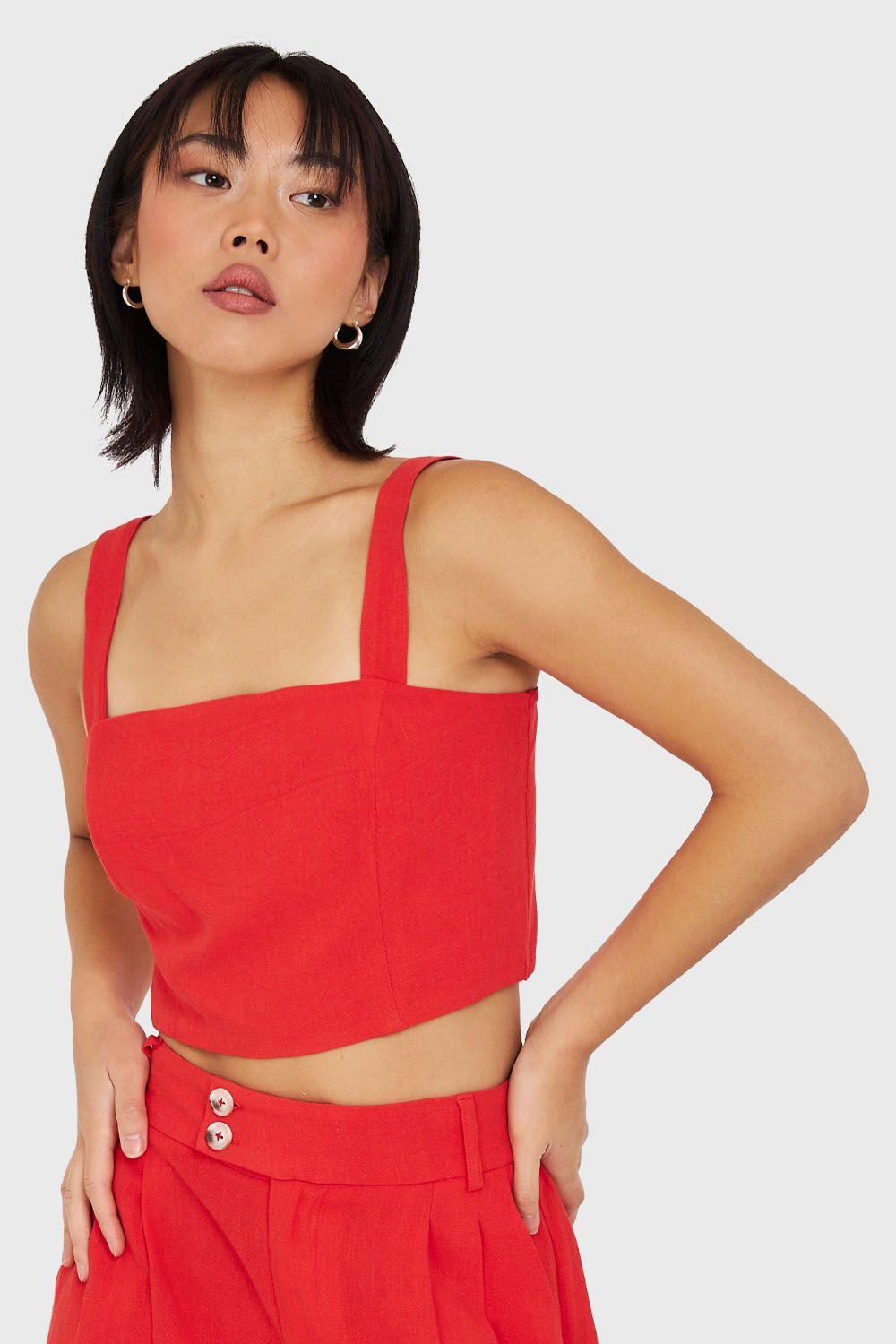 Crop Top Mezcla Lino Rojo Nicopoly-0