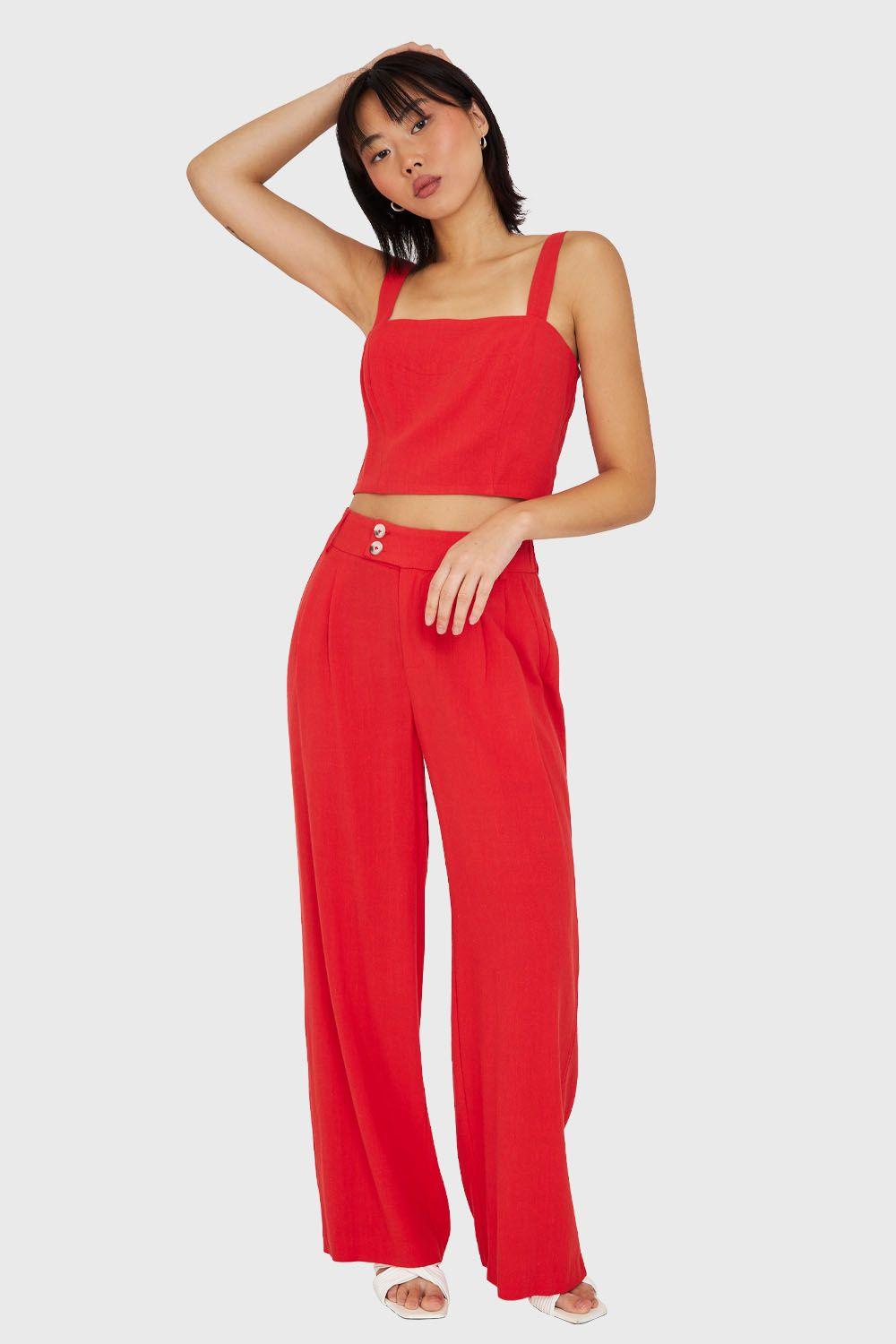 Crop Top Mezcla Lino Rojo Nicopoly-1