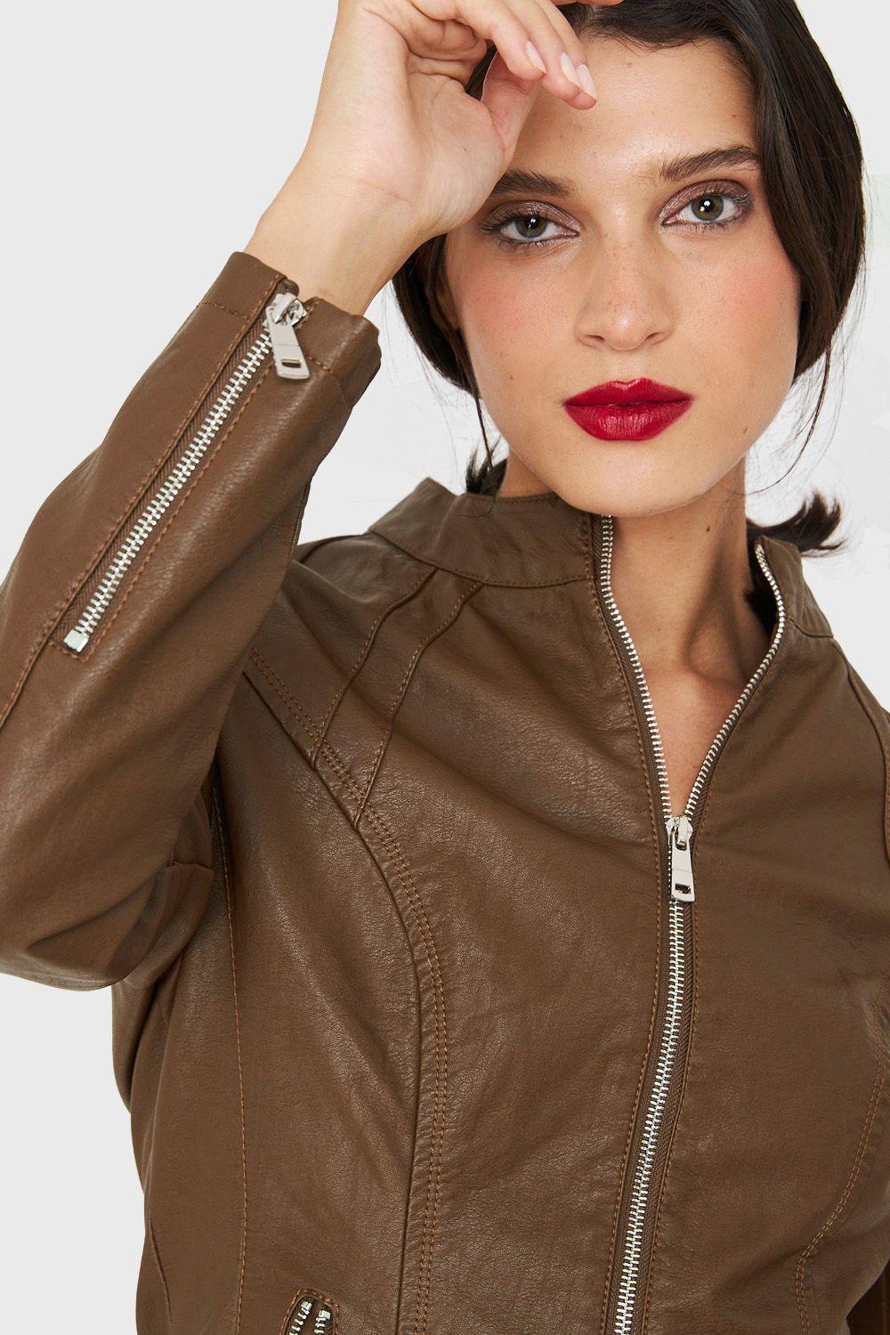Chaqueta Mao Ecocuero Café Nicopoly-5