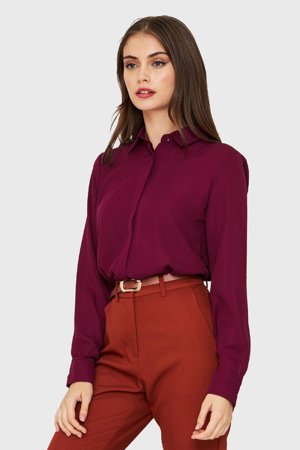 Blusa Básica Botonera Invisible Burdeos Nicopoly-2