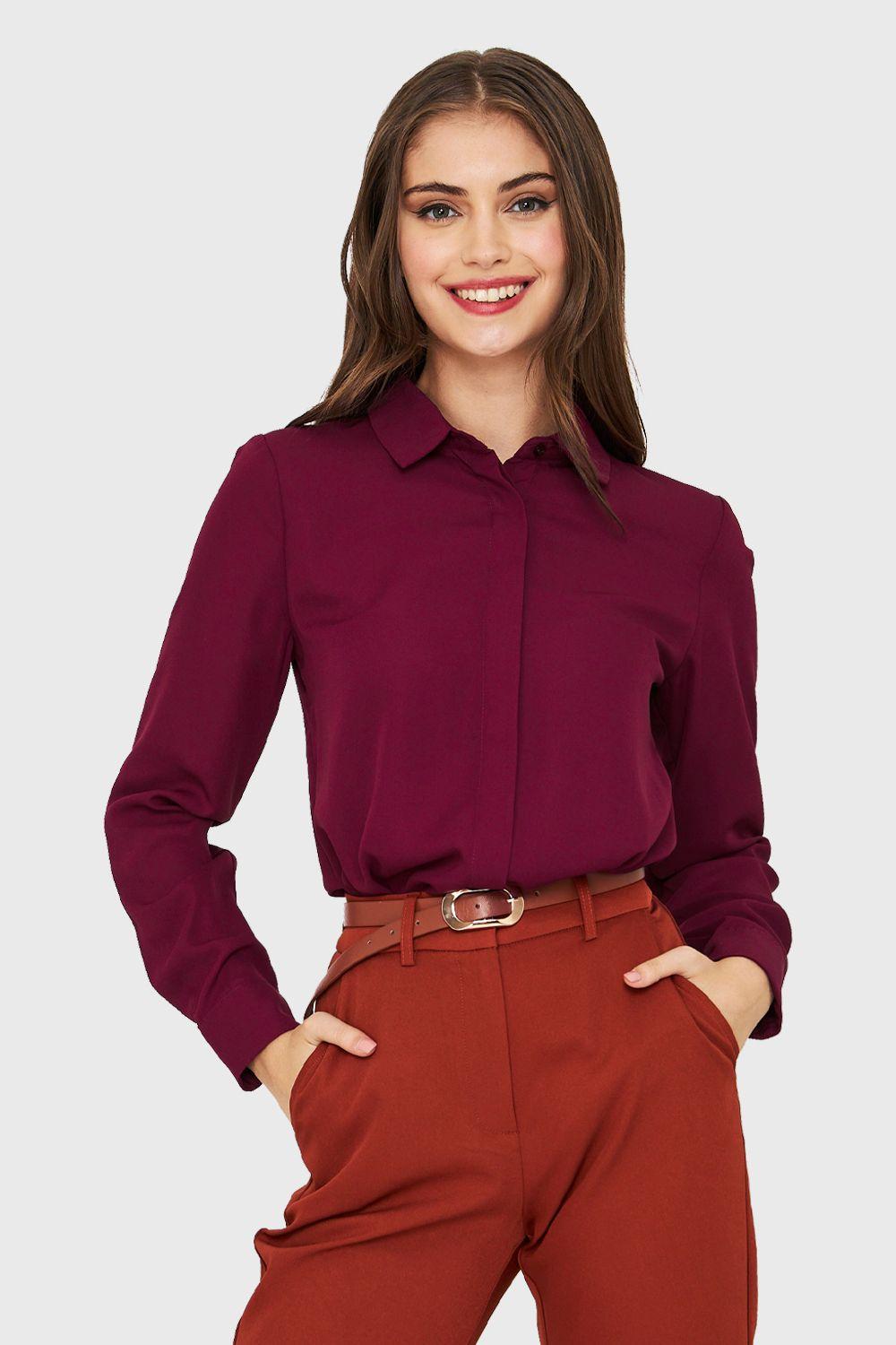 Blusa Básica Botonera Invisible Burdeos Nicopoly-4