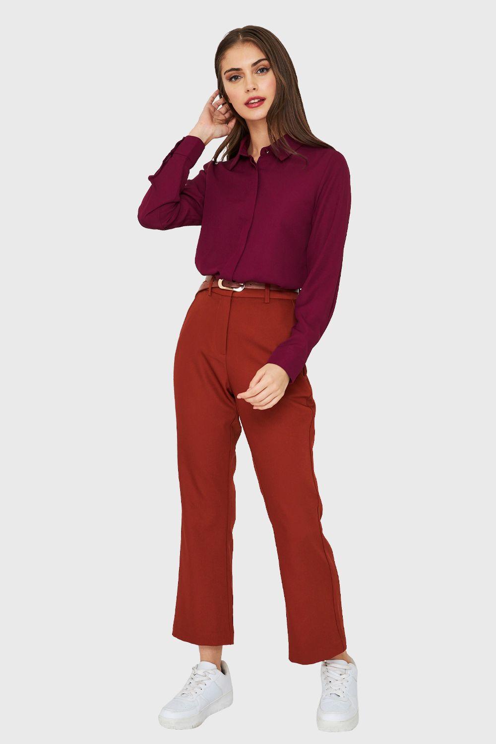 Blusa Básica Botonera Invisible Burdeos Nicopoly-1