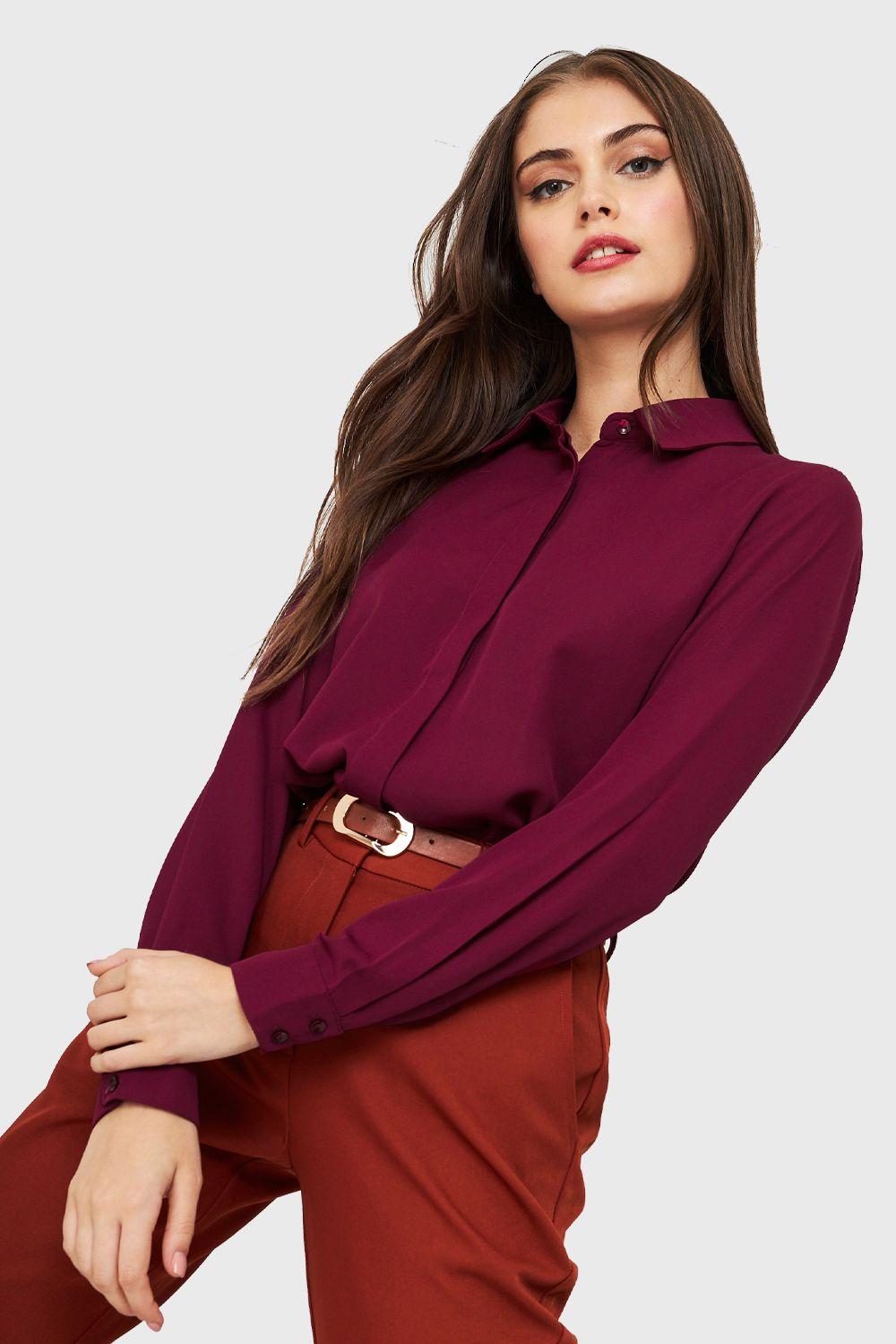 Blusa Básica Botonera Invisible Burdeos Nicopoly-0