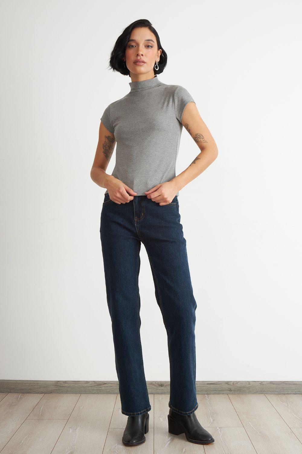 Polera Manga Corta Cuello Alto Gris Nicopoly-1