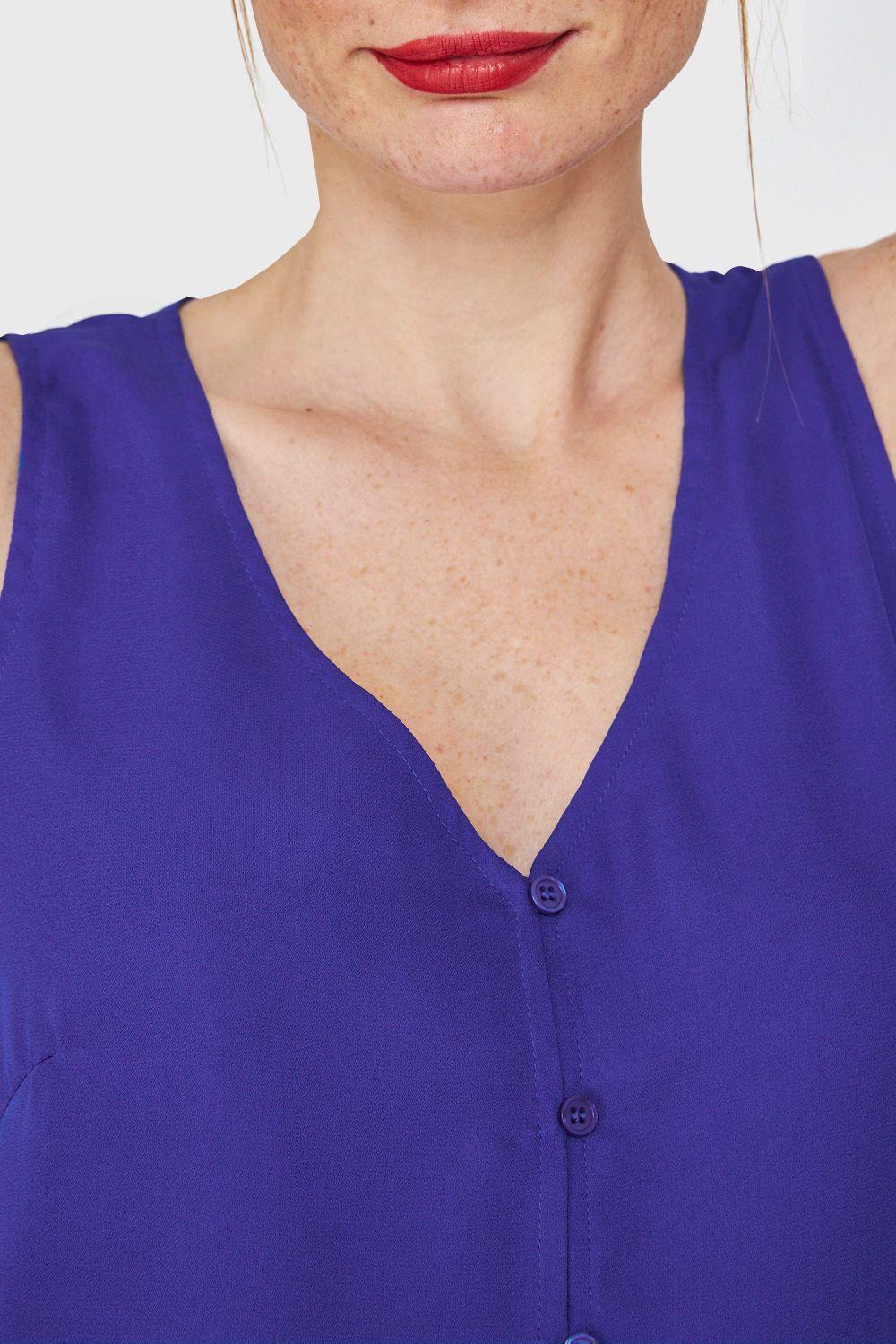 Blusa Básica Con Botones Azul Rey Nicopoly-5