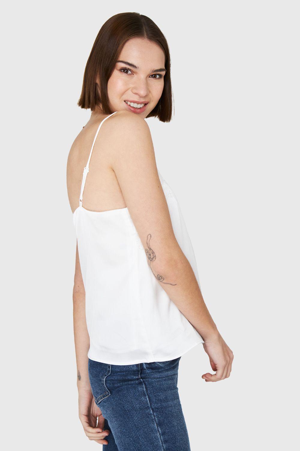 Top Tipo Satín Encaje Blanco Nicopoly-2