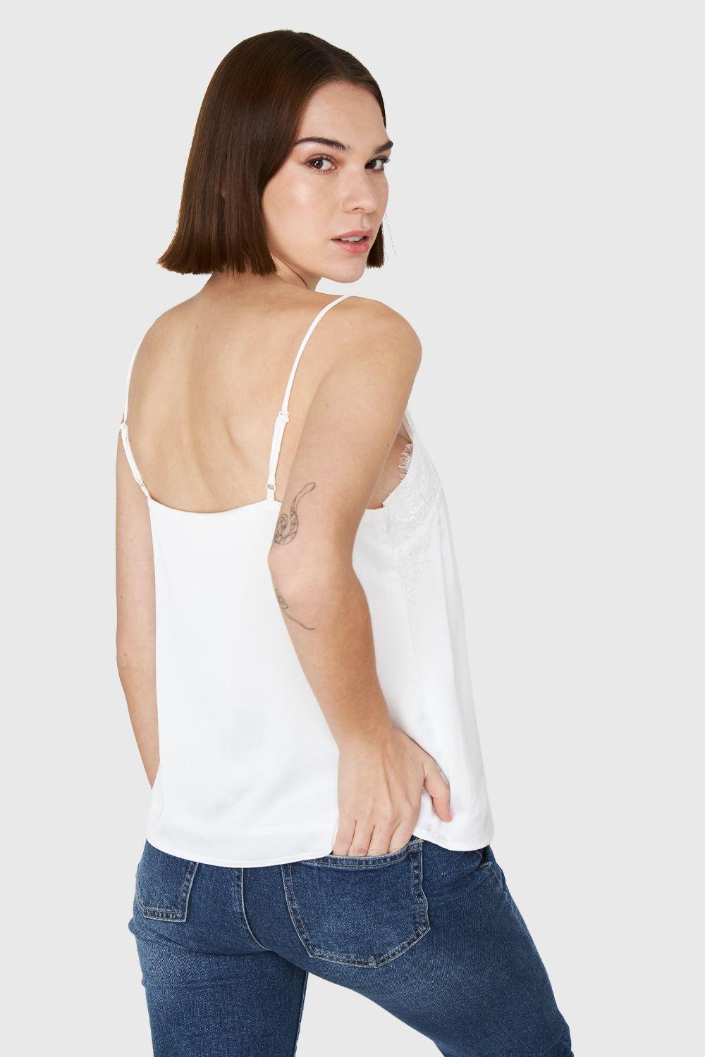 Top Tipo Satín Encaje Blanco Nicopoly-3