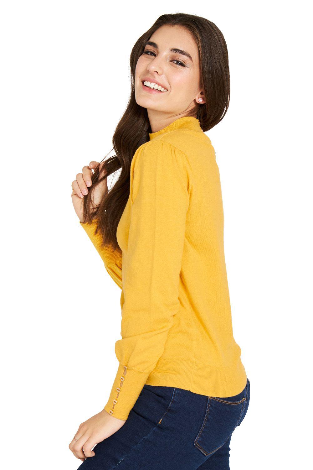 Sweater Botones Amarillo Nicopoly-2