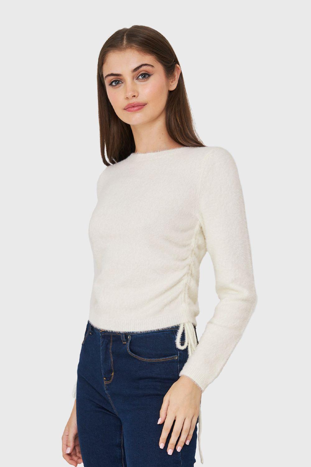 Sweater Peludo Recogido Lateral Blanco Nicopoly-2