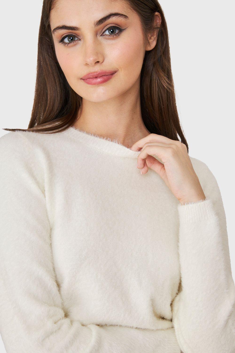 Sweater Peludo Recogido Lateral Blanco Nicopoly-5