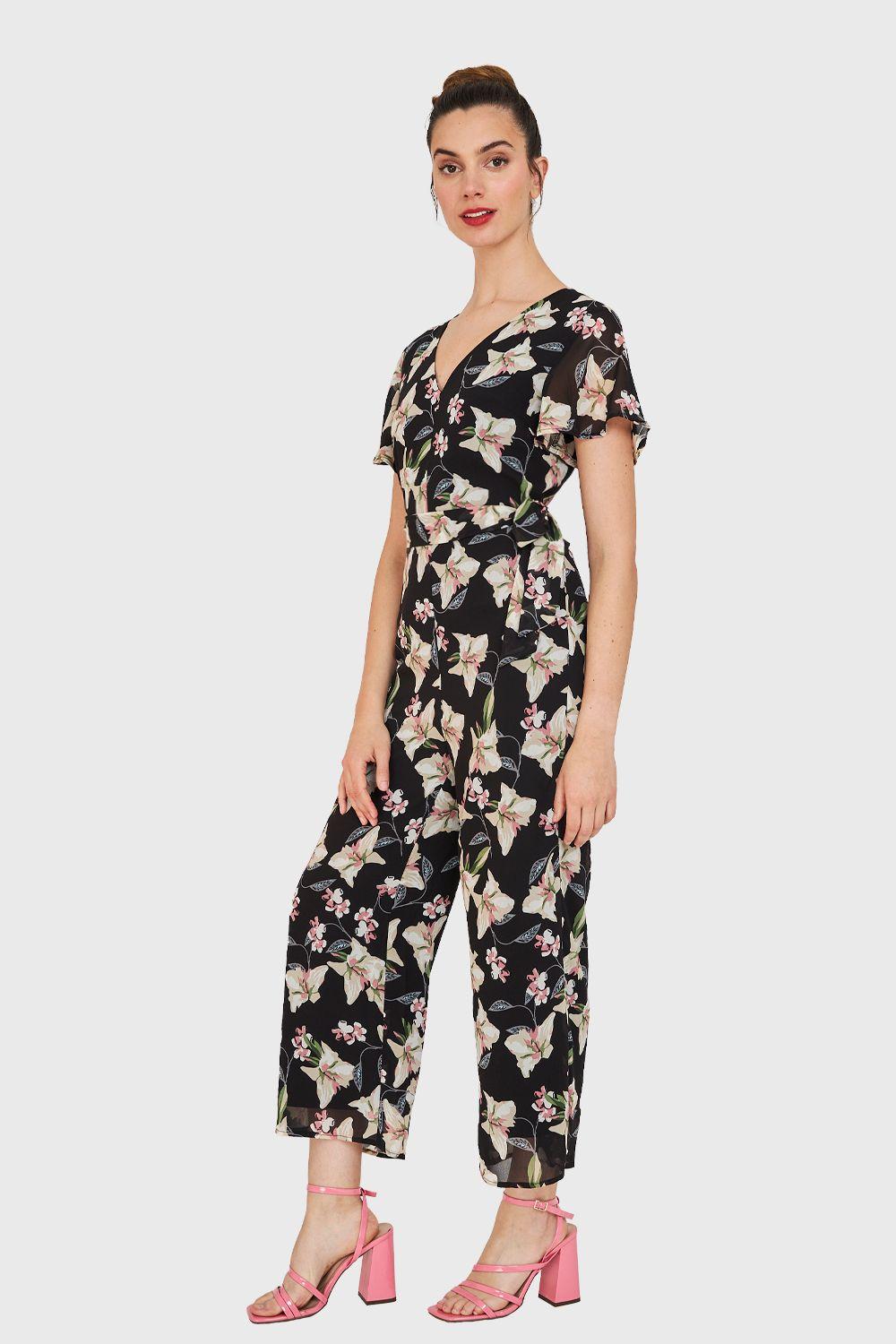 Enterito Flores Escote V Negro Nicopoly-2